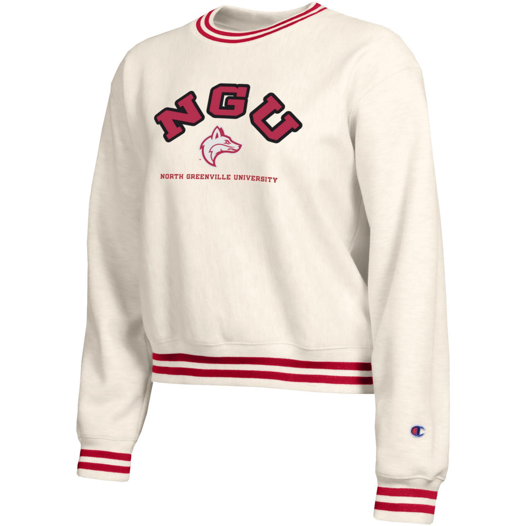 Women's Reverse Weave Yarn Dye Rib Crew | Chalky White/Red